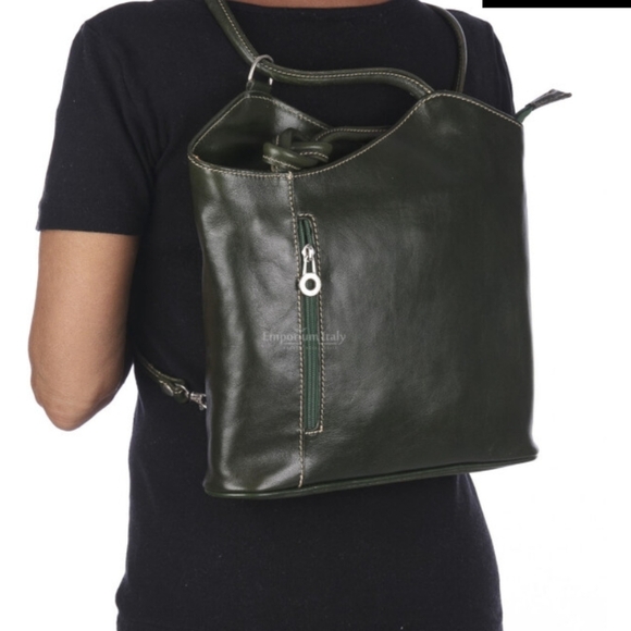 Genuine Leather Made in Italy Green Versatile Shoulder Bag/Backpack Medium Sz - Picture 1 of 12